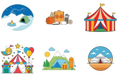 Kaçış Kampı. Bir Serenity ve Temiz Hava Toplama Simgeleri Paketi. Al, Image Set 'i oluşturdu. Clipart çizgi film deisgn simgeleri