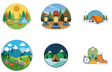 Kaçış Kampı. Bir Serenity ve Sunset Collection Icons paketi. Al, Image Set 'i oluşturdu. Clipart çizgi film deisgn simgeleri