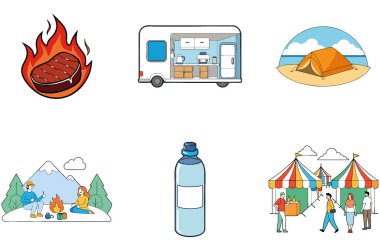 Kaçış Kampı. Bir Yıldız ve Huzur Toplama Simgeleri Paketi. Al, Image Set 'i oluşturdu. Clipart çizgi film deisgn simgeleri