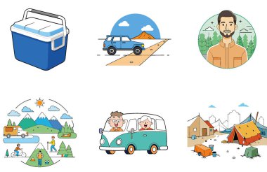 Kamp Macerası. Bir Keşif ve Huzur Toplama Simgeleri Paketi. Al, Image Set 'i oluşturdu. Clipart çizgi film deisgn simgeleri