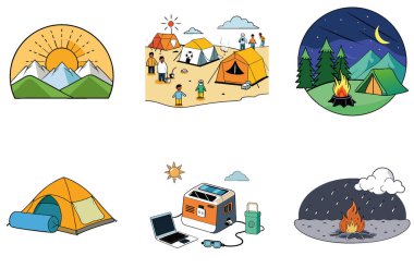 Kaçış Kampı. Bir paket sükunet ve heybetli koleksiyon simgesi. Al, Image Set 'i oluşturdu. Clipart çizgi film deisgn simgeleri