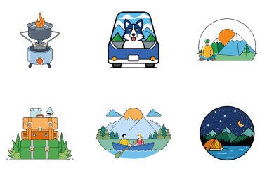 Kamp Macerası. Bir Serenity ve Beraberlik Toplama Simgeleri Paketi. Al, Image Set 'i oluşturdu. Clipart çizgi film deisgn simgeleri