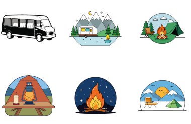 Hayatta Kalma Kampı. Sıcaklık ve Gelenek Toplama Simgeleri Paketi. Al, Image Set 'i oluşturdu. Clipart çizgi film deisgn simgeleri