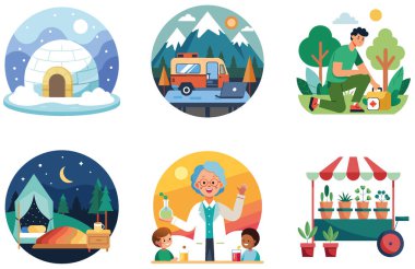 Kamp Paketi. Odun Kampı Sıcak Koleksiyon Çıkartmaları. Al, Image Set 'i oluşturdu. Clipart çizgi film deisgn simgeleri