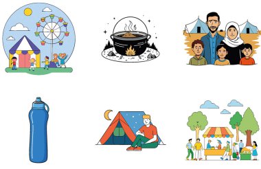 Kaçış Kampı. Bir Serenity ve Ocean View Collection Icons. Al, Image Set 'i oluşturdu. Clipart çizgi film deisgn simgeleri