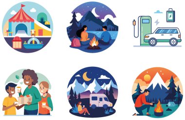 Kamp Paketi. Askeri Taktik Sırt Çantası Koleksiyon Etiketleri. Al, Image Set 'i oluşturdu. Clipart çizgi film deisgn simgeleri