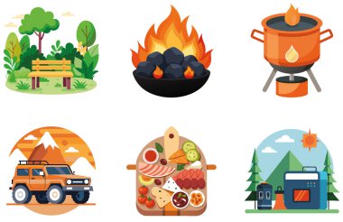 Kamp Paketi. Turkuaz Havlu Plajı Koleksiyon Etiketi Kullan. Al, Image Set 'i oluşturdu. Clipart çizgi film deisgn simgeleri