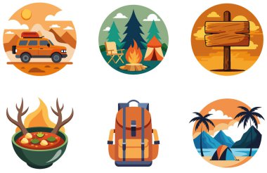 Kamp Paketi. Banff Ulusal Parkı Yıldız Koleksiyon Etiketleri. Al, Image Set 'i oluşturdu. Clipart çizgi film deisgn simgeleri