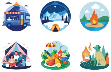 Kamp Paketi. Terk Edilmiş Hastane Harabeleri Toplama Etiketleri. Al, Image Set 'i oluşturdu. Clipart çizgi film deisgn simgeleri