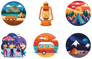 Kutlama kampı. Bir demet Lezzet ve Beraberlik Çıkartması. Al, Image Set 'i oluşturdu. Clipart çizgi film deisgn simgeleri