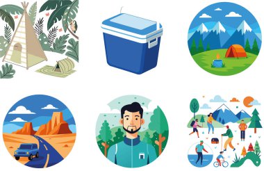 Kamp ziyafeti. Bir paket Smoky and Savory Collection çıkartması. Al, Image Set 'i oluşturdu. Clipart çizgi film deisgn simgeleri