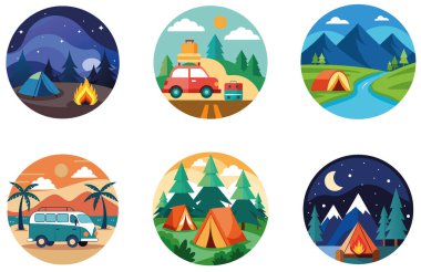 Kaçış Kampı. Bir deste Starry ve Tranquil Collection Stickers. Al, Image Set 'i oluşturdu. Clipart çizgi film deisgn simgeleri