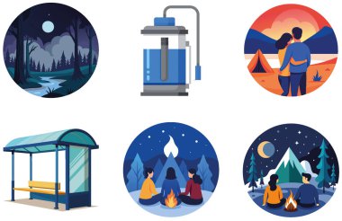 Kutlama kampı. Bir deste tezahürat ve birlik yapıştırması. Al, Image Set 'i oluşturdu. Clipart çizgi film deisgn simgeleri