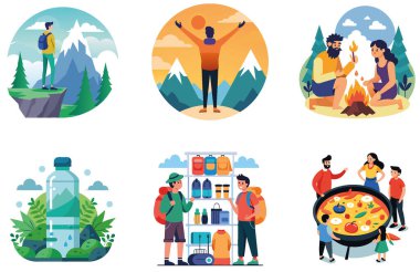 Kamp Işıltısı. Bir demet Vintage ve Rustic Collection çıkartması. Al, Image Set 'i oluşturdu. Clipart çizgi film deisgn simgeleri