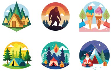 Kaçış Kampı. Bir Serenity and Reflection Collection Stickers paketi. Al, Image Set 'i oluşturdu. Clipart çizgi film deisgn simgeleri