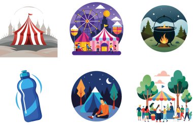 Kamp Araştırması. Bir deste Kanıt ve Gizemli Koleksiyon Çıkartması. Al, Image Set 'i oluşturdu. Clipart çizgi film deisgn simgeleri