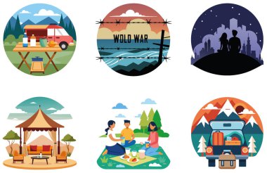 Kamp Gecesi. Bir paket Samimi ve Huzur Koleksiyonu Çıkartması. Al, Image Set 'i oluşturdu. Clipart çizgi film deisgn simgeleri