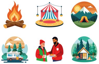 Joy Kampı. Bir Dostluk ve Birliktelik Çıkartması Paketi. Al, Image Set 'i oluşturdu. Clipart çizgi film deisgn simgeleri