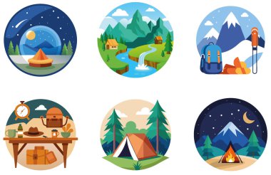 Kutlama kampı. Bir paket Sıcaklık ve Birlik Koleksiyonu Çıkartması. Al, Image Set 'i oluşturdu. Clipart çizgi film deisgn simgeleri