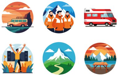 Kaçış Kampı. Bir Serenity ve Sunset Işıltı Koleksiyonu. Al, Image Set 'i oluşturdu. Clipart çizgi film deisgn simgeleri