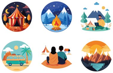 Kamp Gezisi. Bir paket Direnç ve Umut Koleksiyonu Çıkartması. Al, Image Set 'i oluşturdu. Clipart çizgi film deisgn simgeleri