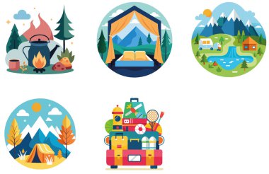 Kaçış Kampı. Bir paket dinginlik ve Alacakaranlık Koleksiyonu. Al, Image Set 'i oluşturdu. Clipart çizgi film deisgn simgeleri