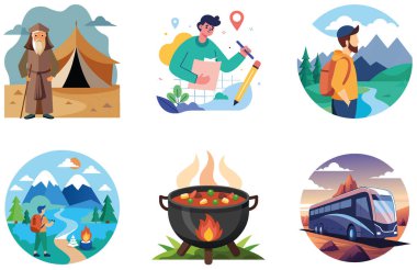 Kaçış Kampı. Bir paket Tranquil ve Majestic Collection Stickers. Al, Image Set 'i oluşturdu. Clipart çizgi film deisgn simgeleri