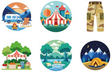 Kamp ziyafeti. Izgara ve Kurtarıcı Koleksiyon Çıkartması. Al, Image Set 'i oluşturdu. Clipart çizgi film deisgn simgeleri