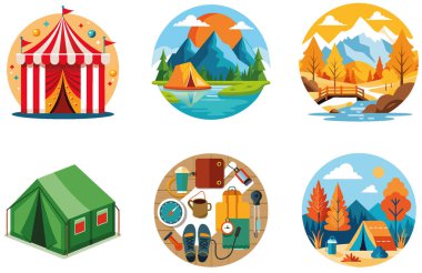 Kaçış Kampı. Bir Serenity ve Ocean View Koleksiyon Çıkartması. Al, Image Set 'i oluşturdu. Clipart çizgi film deisgn simgeleri