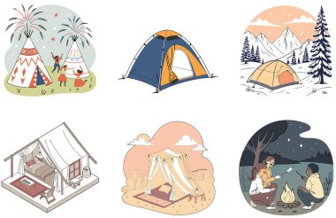 Kamp Paketi. Sonbahar Yeşillik Kampı Malzeme Toplama Çizimleri. Al, Image Set 'i oluşturdu. Clipart çizgi film deisgn simgeleri