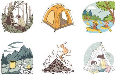 Kamp Paketi. Autumn Forest Laptop Koleksiyonu Çizimleri. Al, Image Set 'i oluşturdu. Clipart çizgi film deisgn simgeleri