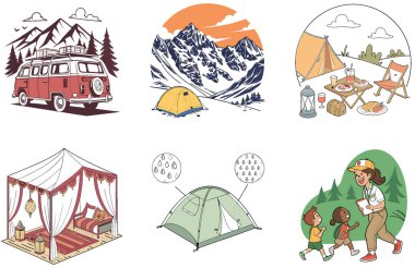 Kamp Paketi. Arka Araba Gövdesi Seyahat Koleksiyonu Çizimleri. Al, Image Set 'i oluşturdu. Clipart çizgi film deisgn simgeleri