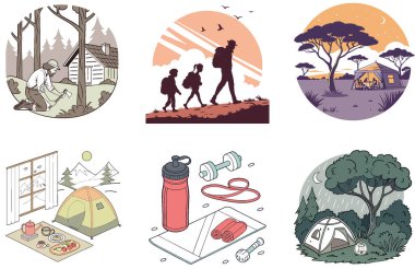 Kamp Paketi. Arapça Çadır Mobilya Koleksiyonu. Al, Image Set 'i oluşturdu. Clipart çizgi film deisgn simgeleri