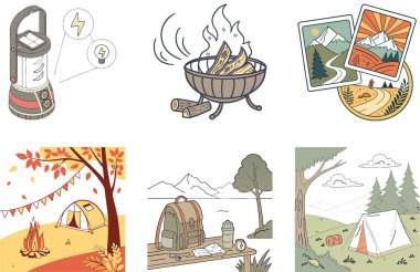 Kamp Paketi. Turkuaz Havlu Plajı Koleksiyon Resimleri Kullan. Al, Image Set 'i oluşturdu. Clipart çizgi film deisgn simgeleri