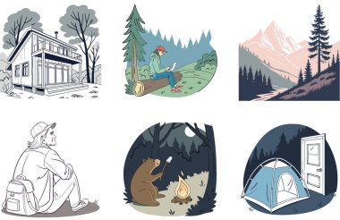 Kamp Paketi. Bulanık Sirk Çadırı Noel Koleksiyonu Çizimleri. Al, Image Set 'i oluşturdu. Clipart çizgi film deisgn simgeleri