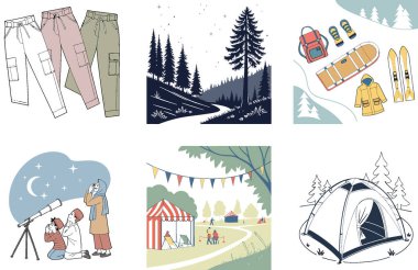 Kamp Paketi. Banff Ulusal Parkı Yıldız Koleksiyonu Çizimleri. Al, Image Set 'i oluşturdu. Clipart çizgi film deisgn simgeleri