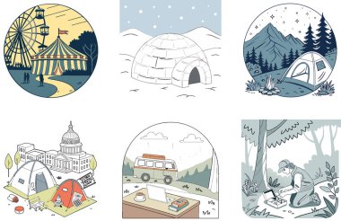 Kamp Paketi. Aile Pikniği Barbekü Koleksiyonu. Al, Image Set 'i oluşturdu. Clipart çizgi film deisgn simgeleri