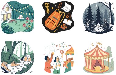 Kaçış Kampı. Sükunet ve Arkadaşlık Resimleri Toplama Paketi. Al, Image Set 'i oluşturdu. Clipart çizgi film deisgn simgeleri