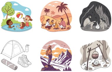 Kamp Gecesi. Sıcaklık ve Birliktelik Koleksiyonları Paketi. Al, Image Set 'i oluşturdu. Clipart çizgi film deisgn simgeleri