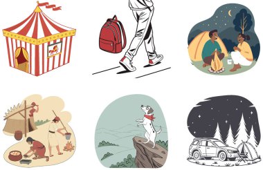 Kamp Gecesi. Huzurlu ve Manzaralı Koleksiyonlar Paketi. Al, Image Set 'i oluşturdu. Clipart çizgi film deisgn simgeleri