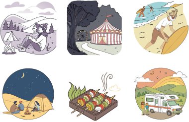 Kaçış Kampı. Serene and Culinary Collection Illustrations paketi. Al, Image Set 'i oluşturdu. Clipart çizgi film deisgn simgeleri