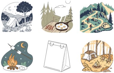 Kamp Enerjisi. Ateşli ve Dinamik Koleksiyonlar Paketi. Al, Image Set 'i oluşturdu. Clipart çizgi film deisgn simgeleri