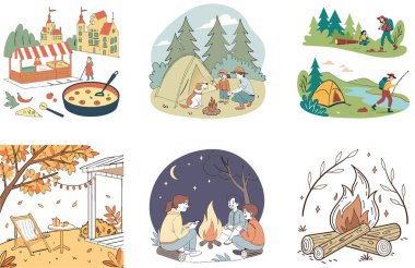 Kamp Güvenliği. Bir deste Dayanıklı ve Koruyucu Koleksiyon Çizimleri. Al, Image Set 'i oluşturdu. Clipart çizgi film deisgn simgeleri