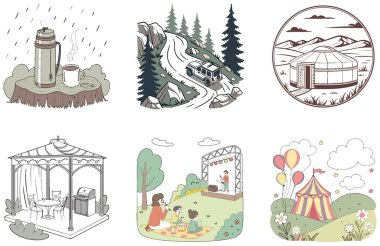 Nezaket Kampı. Cömertlik ve Topluluk Koleksiyonları Paketi. Al, Image Set 'i oluşturdu. Clipart çizgi film deisgn simgeleri