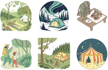 Kaçış Kampı. Bir Serenity ve Starry Collection Illustrations paketi. Al, Image Set 'i oluşturdu. Clipart çizgi film deisgn simgeleri