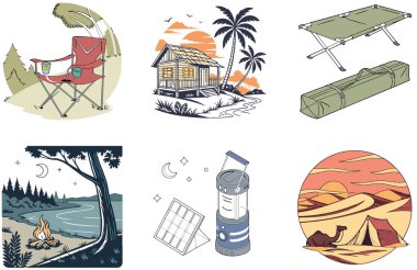 Kamp eğlencesi. Kaprisli ve Oyuncu Koleksiyonlar Paketi. Al, Image Set 'i oluşturdu. Clipart çizgi film deisgn simgeleri