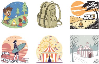 Kaçış Kampı. Bir Serenity and Reflection Collection Illustrations paketi. Al, Image Set 'i oluşturdu. Clipart çizgi film deisgn simgeleri