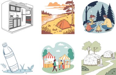 Kutlama kampı. Bir Kutlama ve Özgürlük Koleksiyonları Paketi. Al, Image Set 'i oluşturdu. Clipart çizgi film deisgn simgeleri