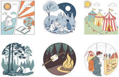 Kamp ziyafeti. Bir paket Smoky and Juicy Collection Illustrations. Al, Image Set 'i oluşturdu. Clipart çizgi film deisgn simgeleri