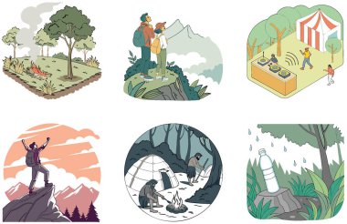 Kutlama kampı. Sıcaklık ve Birlik Koleksiyonları Paketi. Al, Image Set 'i oluşturdu. Clipart çizgi film deisgn simgeleri